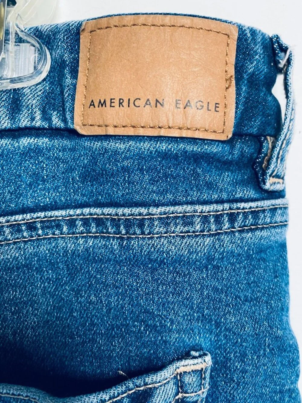 American Eagle Curvy Mom Jeans Distressed High Rise Strigid Denim US 18 NWOT